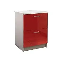 berlioz creations prima pg6bcr meuble bas de cuisine avec plan de travail , 2 tiroirs décors rouge brillant 60 x 60 x 85 cm, fabrication 100% française