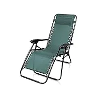 todeco chaise longue transat jardin plein air, transat de plage pliable, bain de soleil avec repose-tête, d’accoudoirs réglables, chaise de camping en respirantes textilène, vert