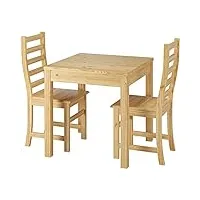 erst-holz ensemble table à manger et 2 chaises, en pin massif naturel 90.70-50a-set21