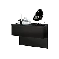 vladon table de chevet sleep, table de nuit à fixation murale avec tiroir, noir mat/noir mat (60 x 46 x 35 cm)