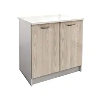 berlioz creations prima pg8bpf meuble bas de cuisine avec plan de travail , 2 portes décors frêne 80 x 60 x 85 cm, fabrication 100% française
