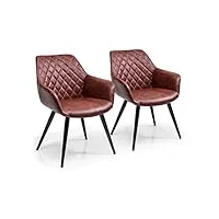 kare design chaise harry, lot de 2, marron, chaises avec accoudoirs, simili-cuir, retro chaise salle a manger, maison, salon, cuisine, 84x60x63cm