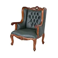 fauteuil oreilles chesterfield à mâchoires en acajou avec accoudoirs en cuir vert bois mar105 palazzo exclusif