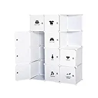 homcom armoire penderie modulable multi-rangements 10 cubes + 2 étagères + autocollants décoratifs 111l x 47l x 145h cm en plastique blanc