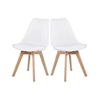 eggree lot de 2 chaises de cuisine en bois sgs tested rétro rembourrée chaise de salle de bureau avec pieds en bois de hêtre massif blanc