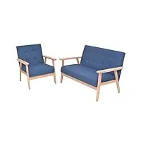 vidaxl ensemble de canapé 2 pcs canapé de salle de séjour sofa de salon meuble de salon sofa de salle de séjour maison intérieur tissu bleu