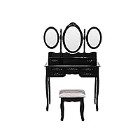 panana anaelle coiffeuse meuble en mdf avec tabouret, 7 tiroirs et 3 miroirs ovale pour chambre, taille: 89 * 39 * 143cm, poids: 21kg, noir