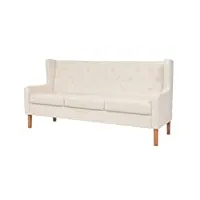 vidaxl canapé à 3 places sofa de salon canapé de salle de séjour meuble de salon sofa de salle de séjour maison intérieur tissu blanc crème