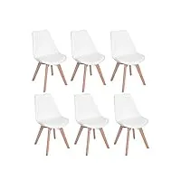 h.j wedoo lot de 6 chaises de salle à manger scandinaves, chaises rétro bois de hêtre massif(blanc)