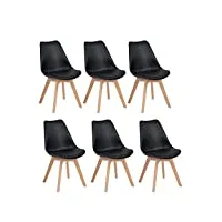 h.j wedoo lot de 6 chaises de salle à manger scandinaves, chaises rétro rembourrée bois de hêtre massif- noir