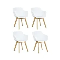 eggree lot de 4 chaises de salle à manger et pieds en bois de hêtre massif, chaise de salon avec accoudoirs, blanc