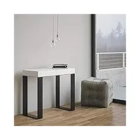 itamoby console extensible en bois et fer h77 x 40 x 90/300 cm tecno blanc frêne classique