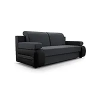 meublo canapé convertible 3 places tissu et simili cuir levin01 (gris + noir)