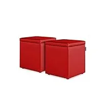 happers pack 2 poufs cube rangement en similicuir pour salon ou chambre rouge