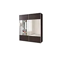 meublo armoire de chambre avec miroir, penderie (tringle) avec étagères | 2 portes coulissantes - style contemporain (l x h x p): 175x211x60 cm polly (wenge)