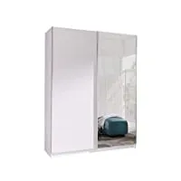 armoire, penderie avec étagères et 2 portes coulissantes (l x h x p): 150x206x62 cm (ada2: blanc mat + miroir)