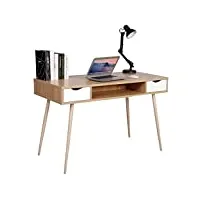 woltu tsg19hei bureau d'ordinateur table de bureau en métal et bois,table de travail pc table avec 2 tiroirs et 1 compartiment ouvert 120x58x77cm (lxpxh),chêne