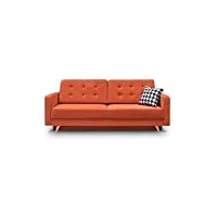meublo canapé convertible en velours 3 places droit pique en tissu scandinave carla (orange)