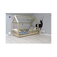 best for kids - lit enfant maison pour enfants avec protection anti-retombée lit jeunesse nature house lit en bois avec ou sans matelas de 10 cm en 3 tailles (90x200 sans matelas)