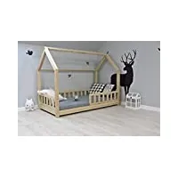 best for kids - lit enfant maison pour enfants avec protection anti-retombée lit jeunesse nature house lit en bois avec ou sans matelas de 10 cm en 3 tailles (90x200 avec matelas)