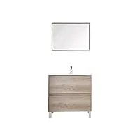 armoire de salle de bain avec 3 tiroirs et miroir, unité de lavabo, modèle dakota, fini en nordik, mesures : 80 cm (l) x 86 cm (h) x 45 cm (p)