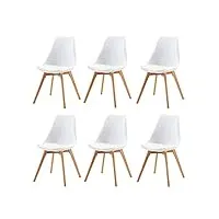dorafair lot de 6 chaise de cuisine pour salle à manger design scandinave,chaises rétro avec pieds en bois de chêne massif,blanc