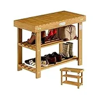 casaria® 2en1 meuble à chaussures avec banc en bois d'acacia dur robuste étagère à chaussures 2 tablettes rangement armoire