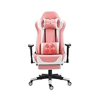 nokaxus chaise de jeu, siège de course ergonomique à dossier haut de grande taille avec soutien lombaire de massage et repose-pieds rétractable, dossier en cuir pu réglable à 90-180°(yk-6008-pink)