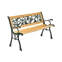 juskys banc de jardin - banc en bois 2 places avec accoudoirs & dossier - banc résistant aux intempéries 122x54x73 cm - éléments latéraux en fonte- naturel, modèle venezia