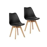 eggree lot de 2 chaises salle a manger scandinave sgs tested, (tm) rétro chaise de salle de bureau avec pieds en bois de chêne massif et coussin en similicuir,noir