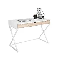 woltu ts40ws bureau table 110x50x75 cm avec 3 tiroirs,bureau d'ordinateur table de travail en mdf et acier,blanc