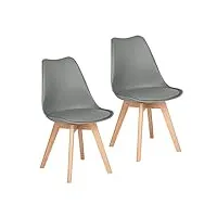 eggree lot de 2 chaises salle a manger scandinave sgs tested, (tm) rétro chaise de salle de bureau avec pieds en bois de chêne massif et coussin en similicuir,gris