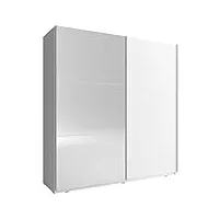 meublo armoire de chambre avec 2 portes coulissantes | armoire avec miroir | penderie (tringle) avec étagères | style contemporain (l x h x p): 200x214x63 nele 2 (blanc, 200 cm)