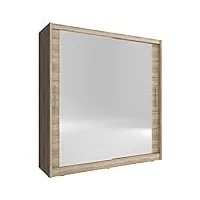 meublo armoire, penderie avec 2 portes coulissantes et miroir (l x h x p): 180x200x62 borneo 6 (sonoma, 180 cm)