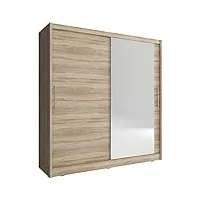 meublo armoire, penderie avec 2 portes coulissantes et miroir (l x h x p): 180x200x62 borneo 1 (sonoma, 180 cm)