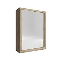 mb-moebel armoire de chambre avec 2 portes coulissantes | armoire avec miroir | penderie (tringle) avec étagères | style contemporain (l x h x p):150x200x62 borneo a2 (sonoma, 150 cm)