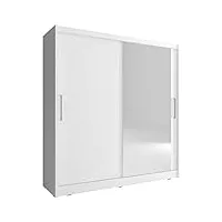 meublo armoire, penderie avec 2 portes coulissantes et miroir (l x h x p): 200x214x62 borneo 1 (blanc, 200 cm)