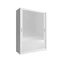 mb-moebel armoire de chambre avec 2 portes coulissantes | armoire avec miroir | penderie (tringle) avec étagères | style contemporain (l x h x p): 130x200x62 borneo a2 (blanc, 130 cm)