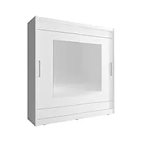 meublo armoire, penderie avec 2 portes coulissantes et miroir (l x h x p): 200x214x62 borneo 9 (blanc, 200 cm)