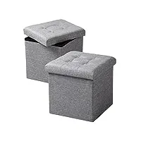 woltu lot de 2 tabouret cube de rangement repose pieds pliant,couvercle amovible siège en lin, 37,5x37,5x38cm (l x l x h) gris clair sh06hgr-2