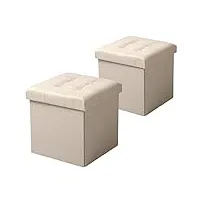 woltu lot de 2 tabouret cube de rangement repose pieds pliant,couvercle amovible siège en lin, 37,5x37,5x38cm (l x l x h) crème blanc sh06cm-2