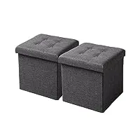 woltu lot de 2 tabouret cube de rangement repose pieds pliant,couvercle amovible siège en lin, 37,5x37,5x38cm (l x l x h),gris foncé sh06dgr-2