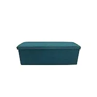 rebecca mobili pouf porte-jeux, boite de rangement pouf turquoise, double coton, ouvrant, petit espace - dimensions: 37 x 110 x 38 cm (hxlxl) - art. re6174