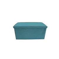 rebecca mobili coffre de rangement pouf, recipient pour ordre maison chambre d'enfant, bleu turquoise, coton - dimensions: 37 x 76 x 38 cm (hxlxl) - art. re6173
