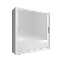 meublo armoire, penderie avec 2 portes coulissantes et miroir (l x h x p): 200x214x62 borneo 6 (blanc, 200 cm)