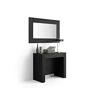 mobili fiver, table console extensible avec rallonges intégrées, easy, frêne noir, made in italy