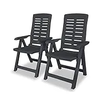 vidaxl 2x chaises inclinables de jardin chaises de patio sièges de terrasse chaises de terrasse meuble de jardin extérieur plastique anthracite