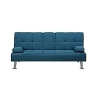 canapé clic clac convertible 3 places en tissu bleu avec pieds argentés design ultra moderne pour salon confortable beliani