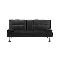 canapé clic clac convertible 3 places en tissu noir avec pieds argentés design ultra moderne pour salon confortable beliani