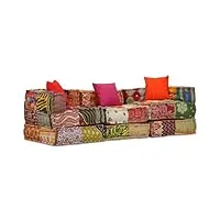 vidaxl pouf modulaire à 3 places canapé de salle de séjour sofa de salon meuble de salle de séjour maison intérieur patchwork tissu